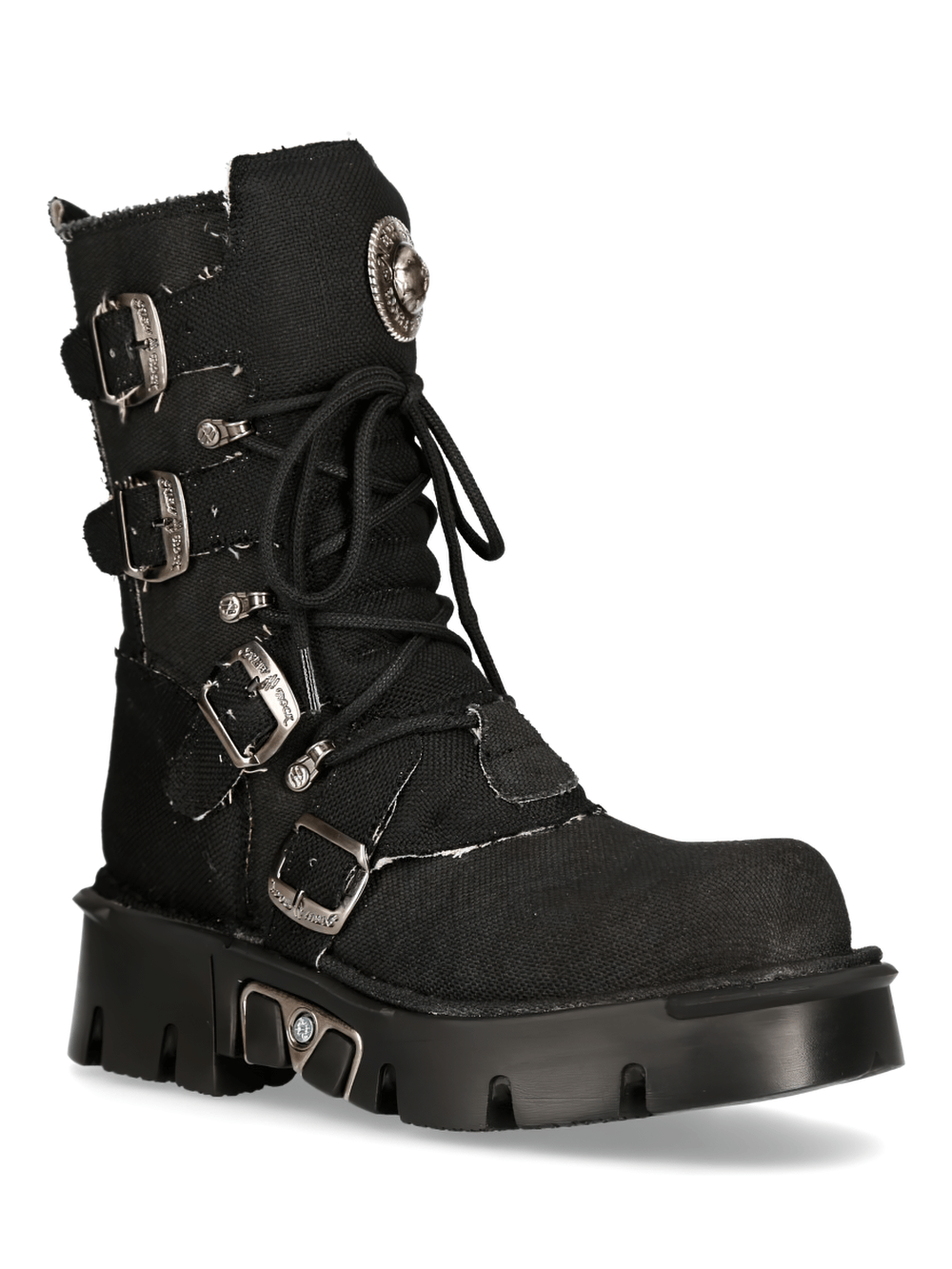 NEW ROCK Men's Black Rock Platform Buckled Boots with gothic style and eco-friendly materials.