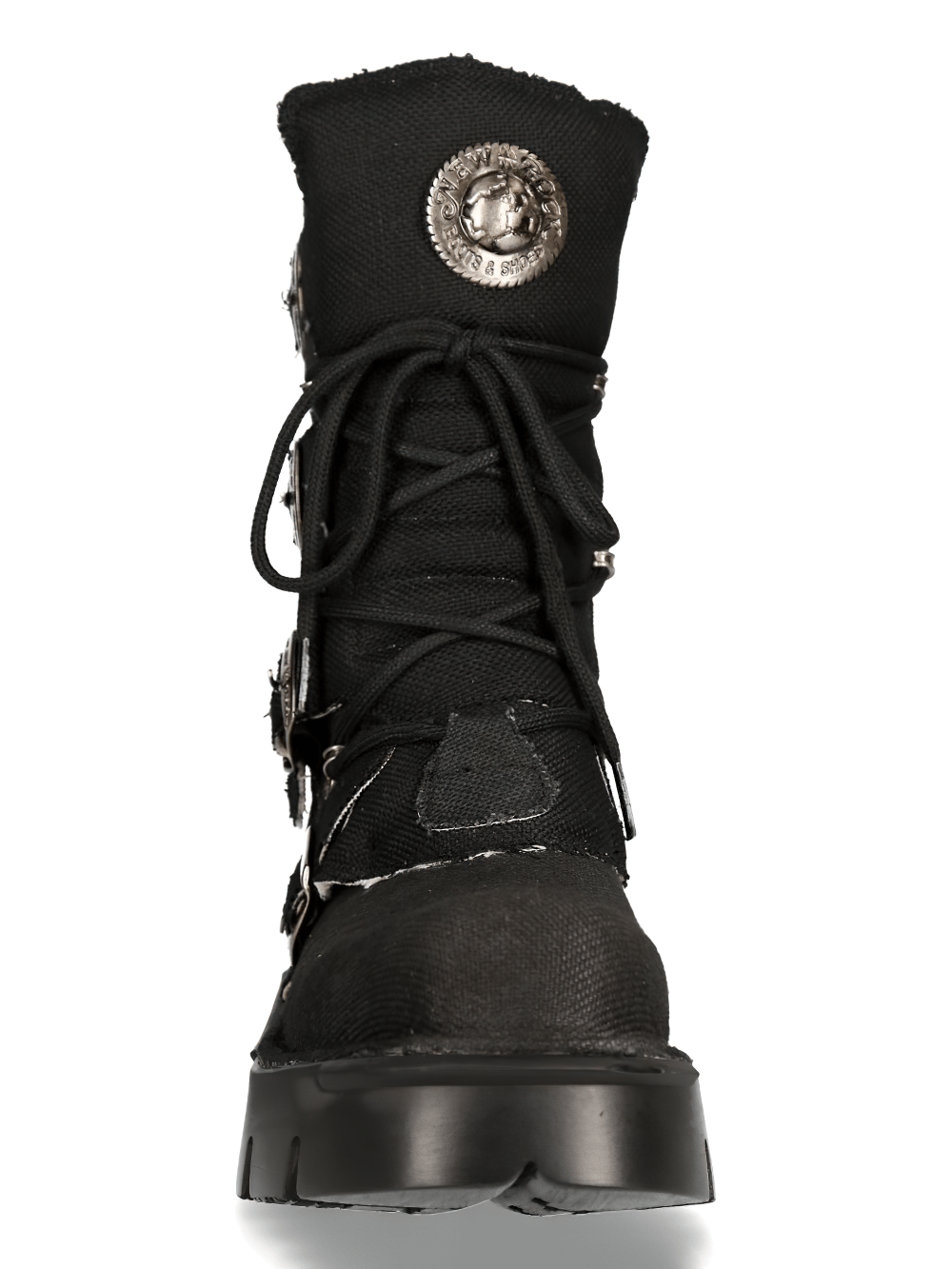 NEW ROCK Men's Black Buckled Boots with Gothic elements, eco-friendly punk rock style and 6 cm platform.