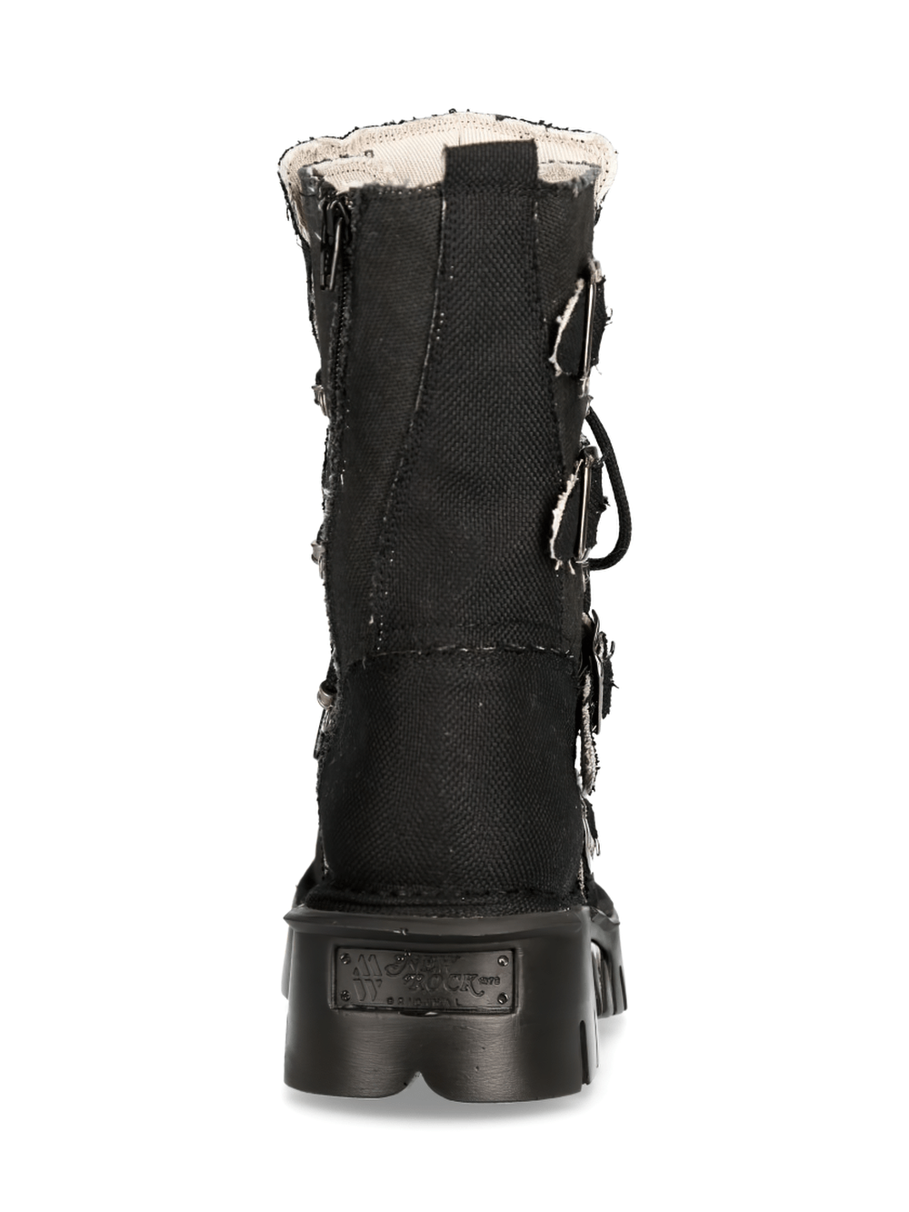 Back view of NEW ROCK Men's Black Buckled Boots with eco-friendly punk rock design and gothic style.