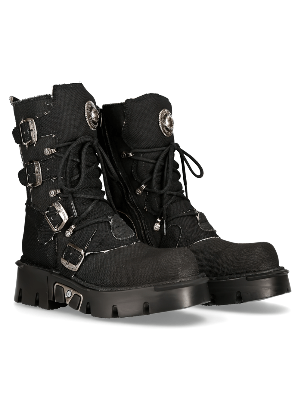 NEW ROCK Men's eco-friendly black platform boots with gothic buckles for punk rock style.