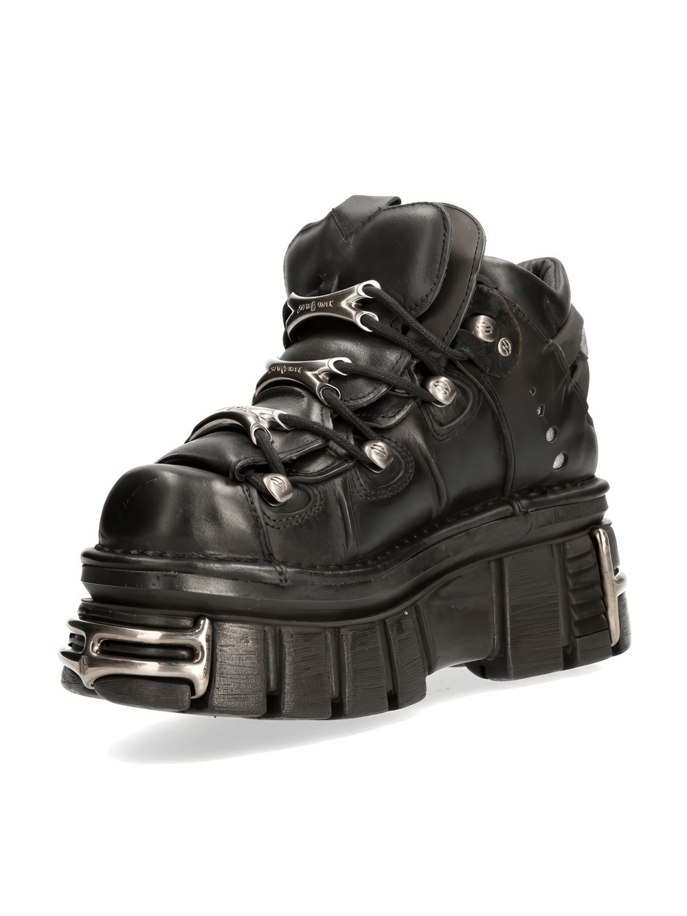 NEW ROCK Black Rocker Ankle Boots with Heavy Details