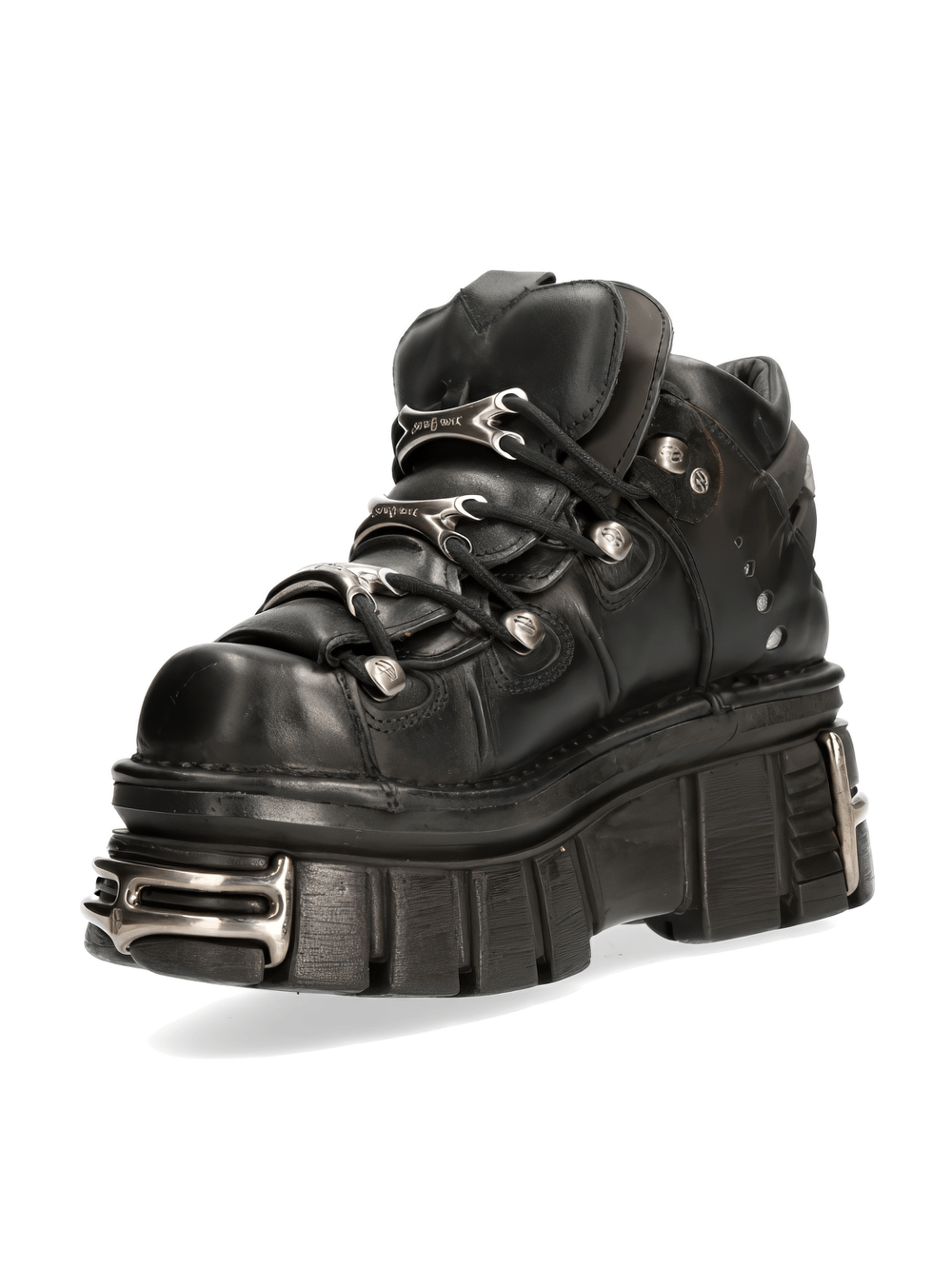 NEW ROCK Men's Black Rocker Ankle Boots with heavy details and sturdy PU-ultra sole for ultimate comfort.
