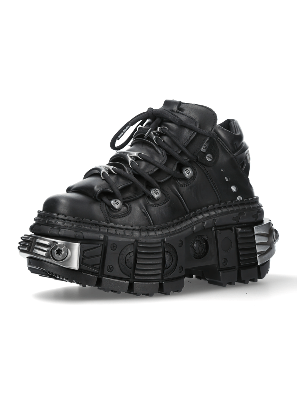 NEW ROCK Black Rocker Leather Shoes in edgy black with a chunky sole, perfect for punk and Gothic style enthusiasts.