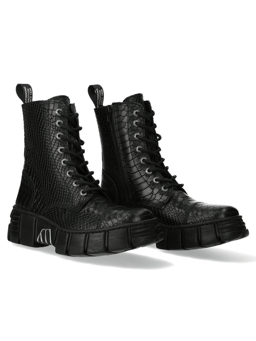 NEUE ROCK Damen Schwarze Schlangenprint Gothic Stiefel mit dicker Sohle