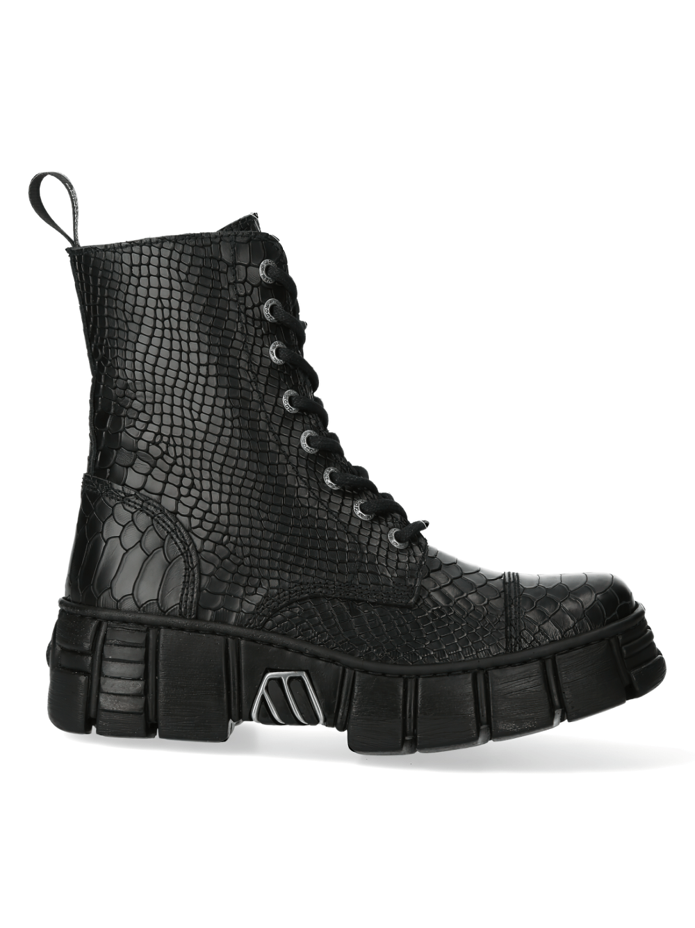 NEW ROCK Black snake print gothic boots with thick sole, perfect for an edgy urban rock style.