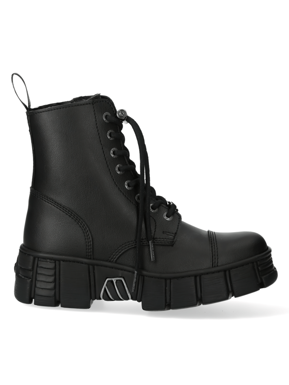 NEW ROCK Black synthetic military ankle boots with laces and rugged sole for punk rock style and durability.