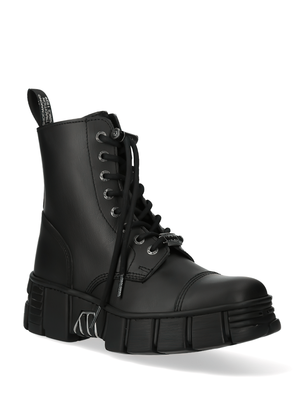 NEW ROCK Black Synthetic Military Ankle Boots with laces, perfect for punk rock adventures.