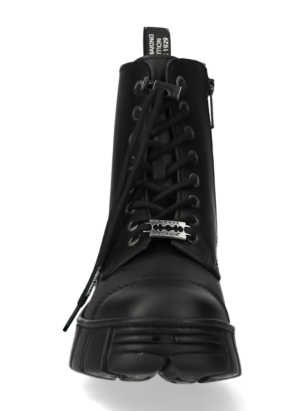 NEW ROCK black synthetic military ankle boots with laces and zip, perfect for gothic punk style.