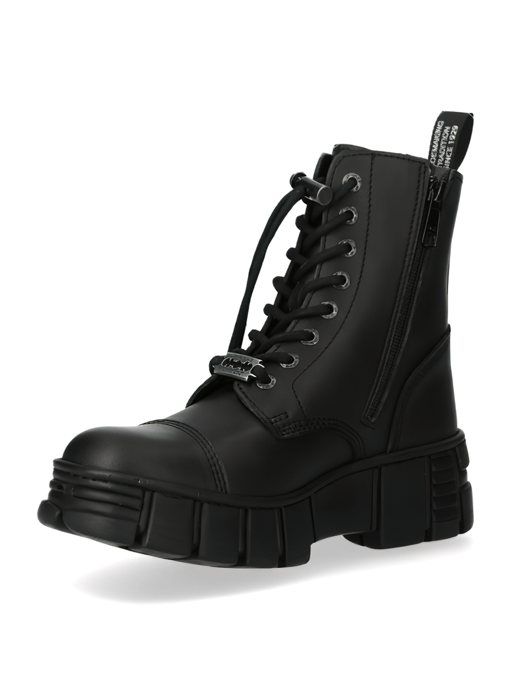 NEW ROCK Black Synthetic Military Ankle Boots with Laces