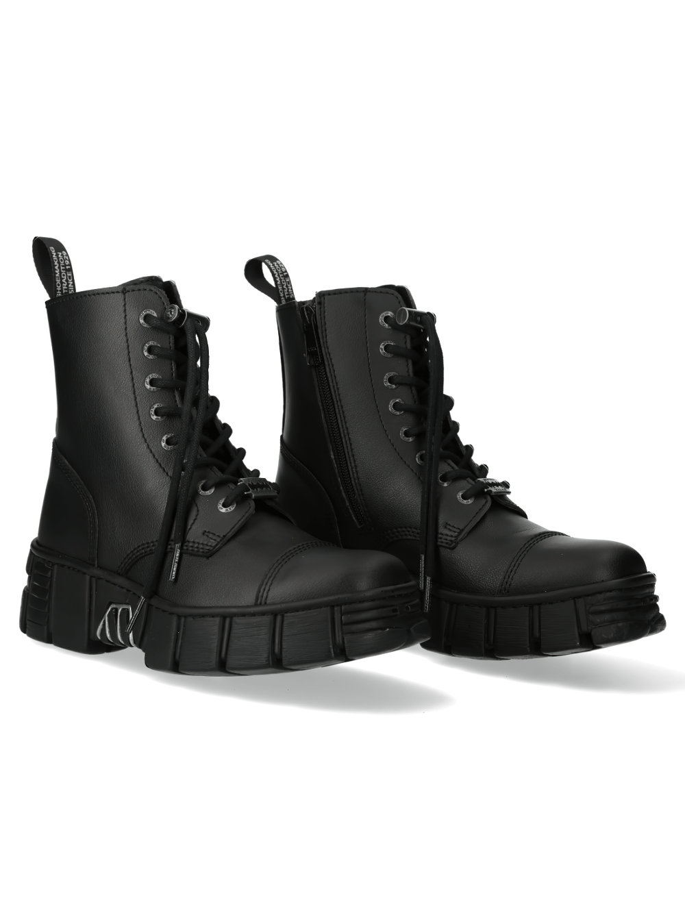 NEW ROCK Black Synthetic Military Ankle Boots with Laces
