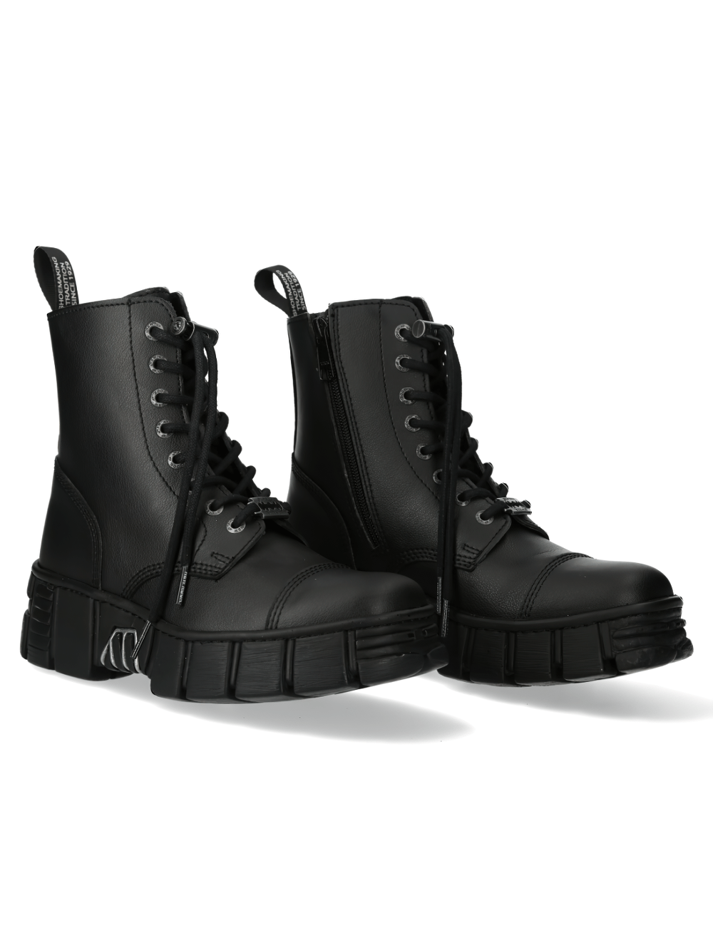 NEW ROCK Black Synthetic Military Ankle Boots with laces and zip, perfect for tactical gothic punk style.