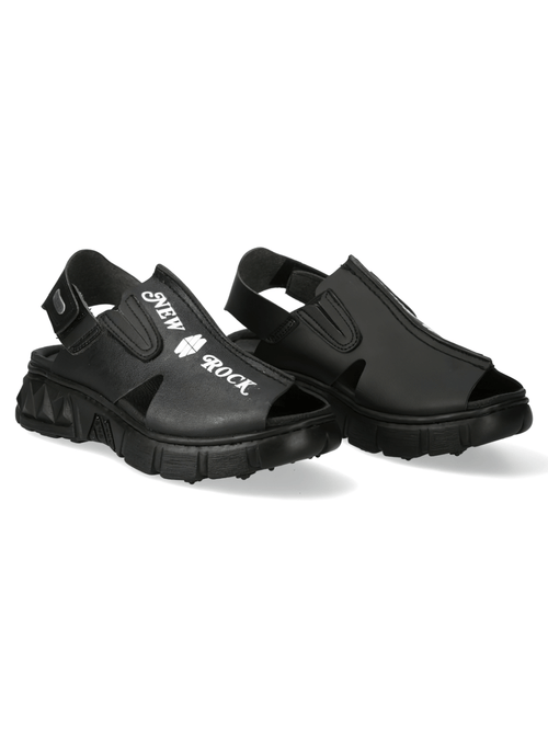 NEW ROCK Sandales noires à lanières synthétiques pour hommes