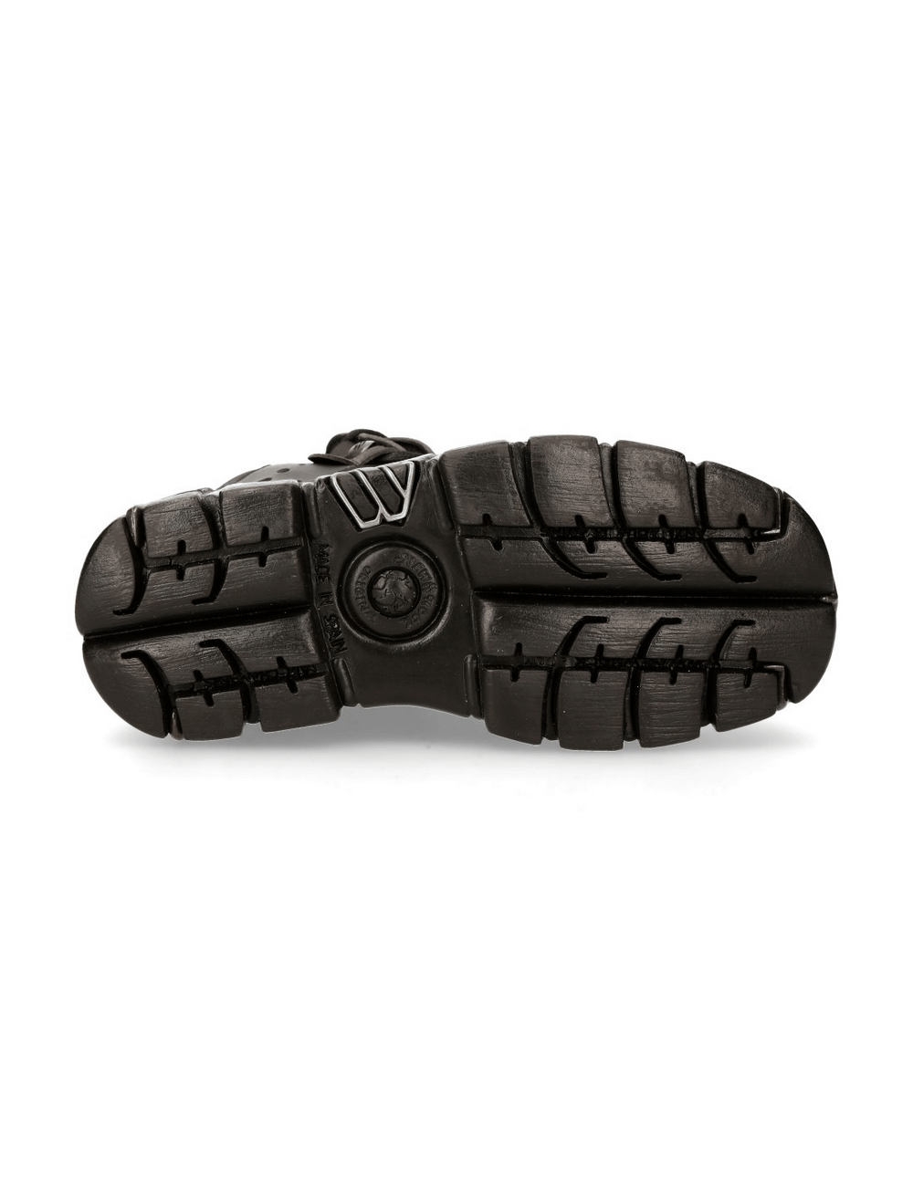 Bottom view of NEW ROCK Men's Black Tower Ankle Boots showcasing durable sole and tread design.