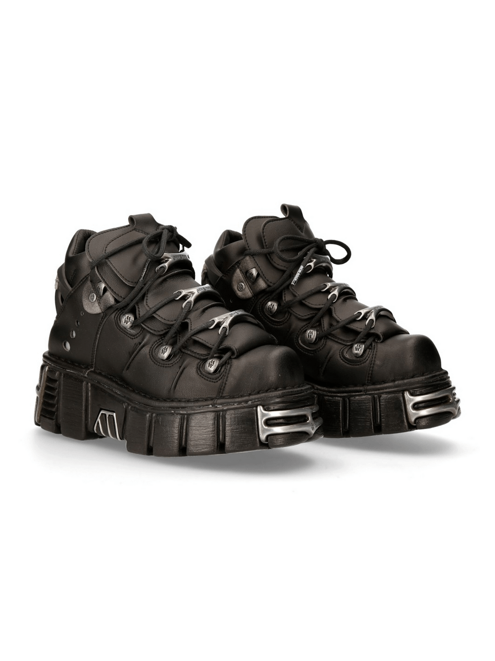 NEW ROCK Men's Black Tower Ankle Boots with metal accents for a stylish punk look.