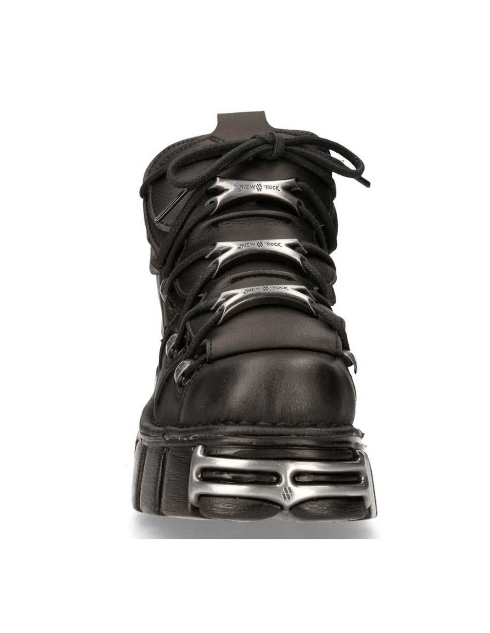 NEW ROCK Black Tower Ankle Boots with Metal Accents