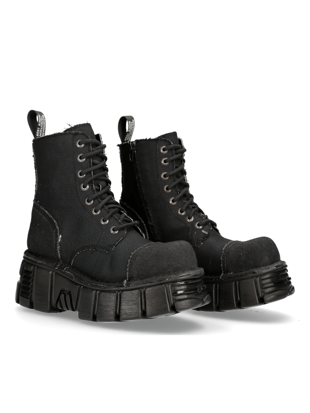 NEW ROCK Men's Black Military-Style Boots with chunky sole and rugged design from the METALLIC COLLECTION.