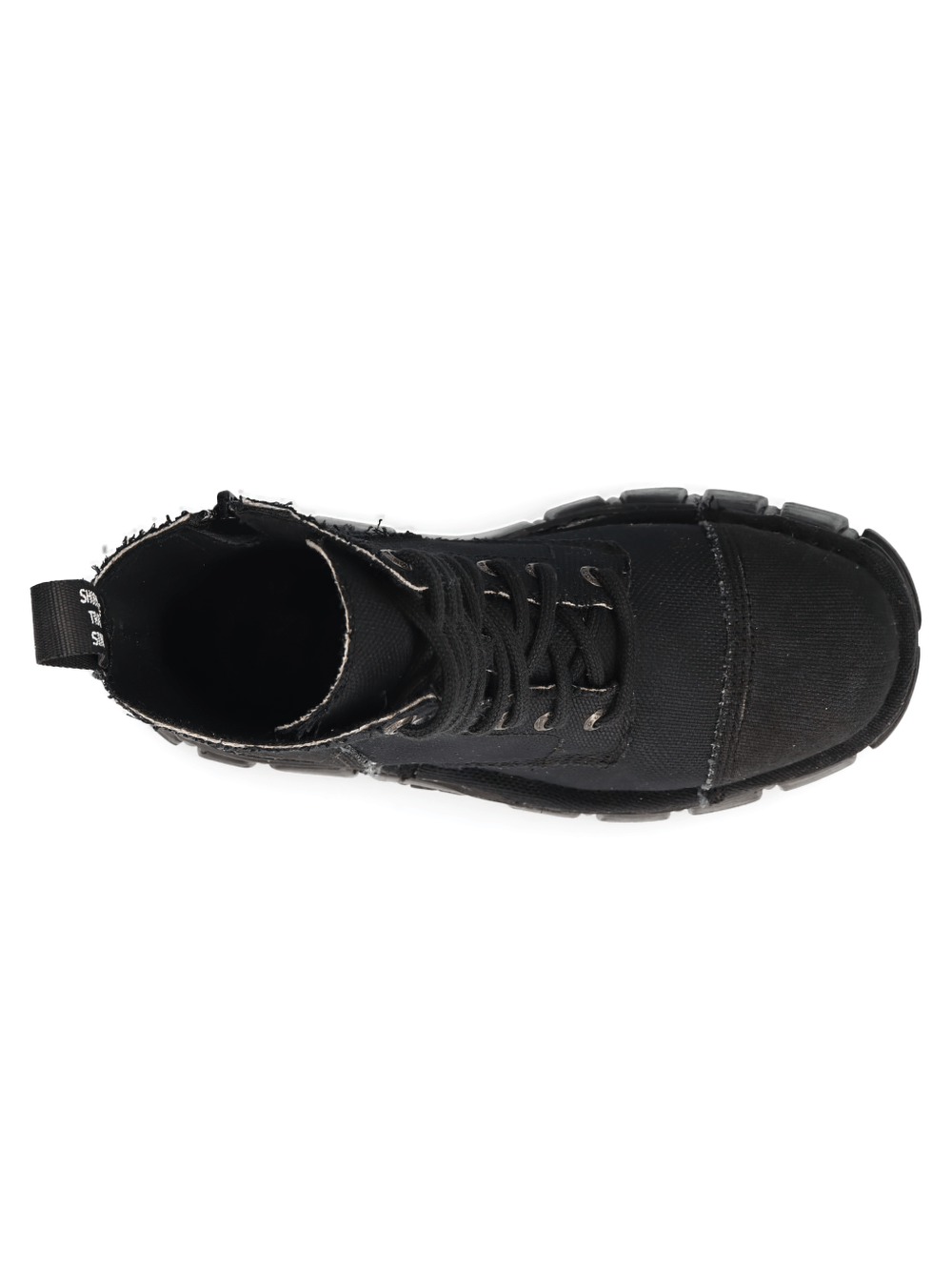 Top view of NEW ROCK Men's Black Tower Military-Style Boots with rugged design and durable materials.