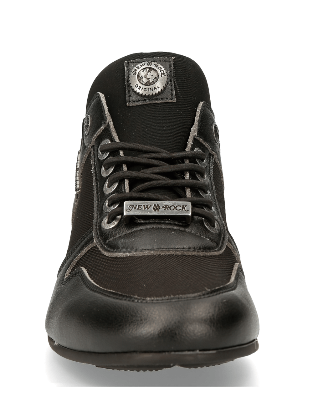 Front view of NEW ROCK Black Urban Hybrid Fashion Sneakers with lace-up closure, stylish and sporty design.
