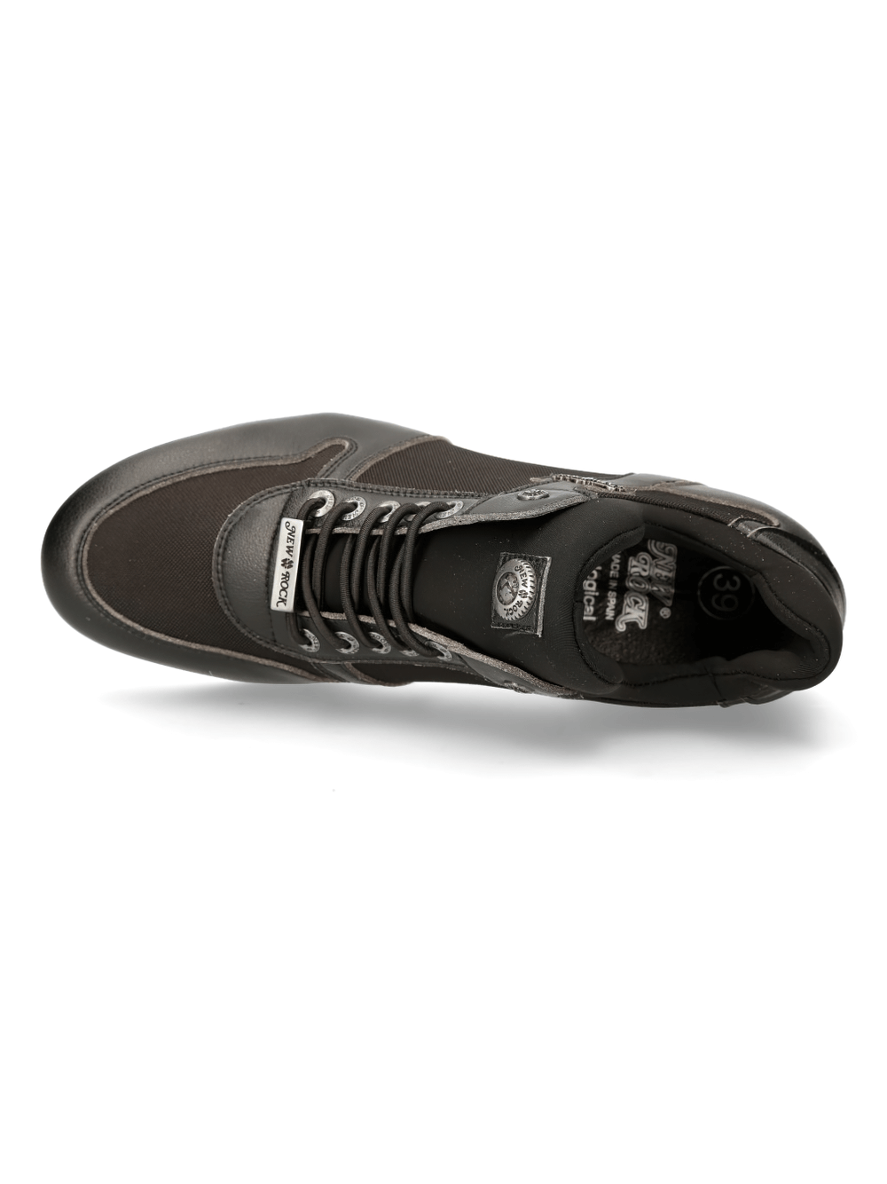 Top view of NEW ROCK Black Urban Hybrid Fashion Sneakers showcasing sleek design and lace-up closure.