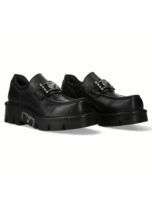 NEW ROCK Men's Black Urban Rock Slip-On Shoes with Metal Emblem
