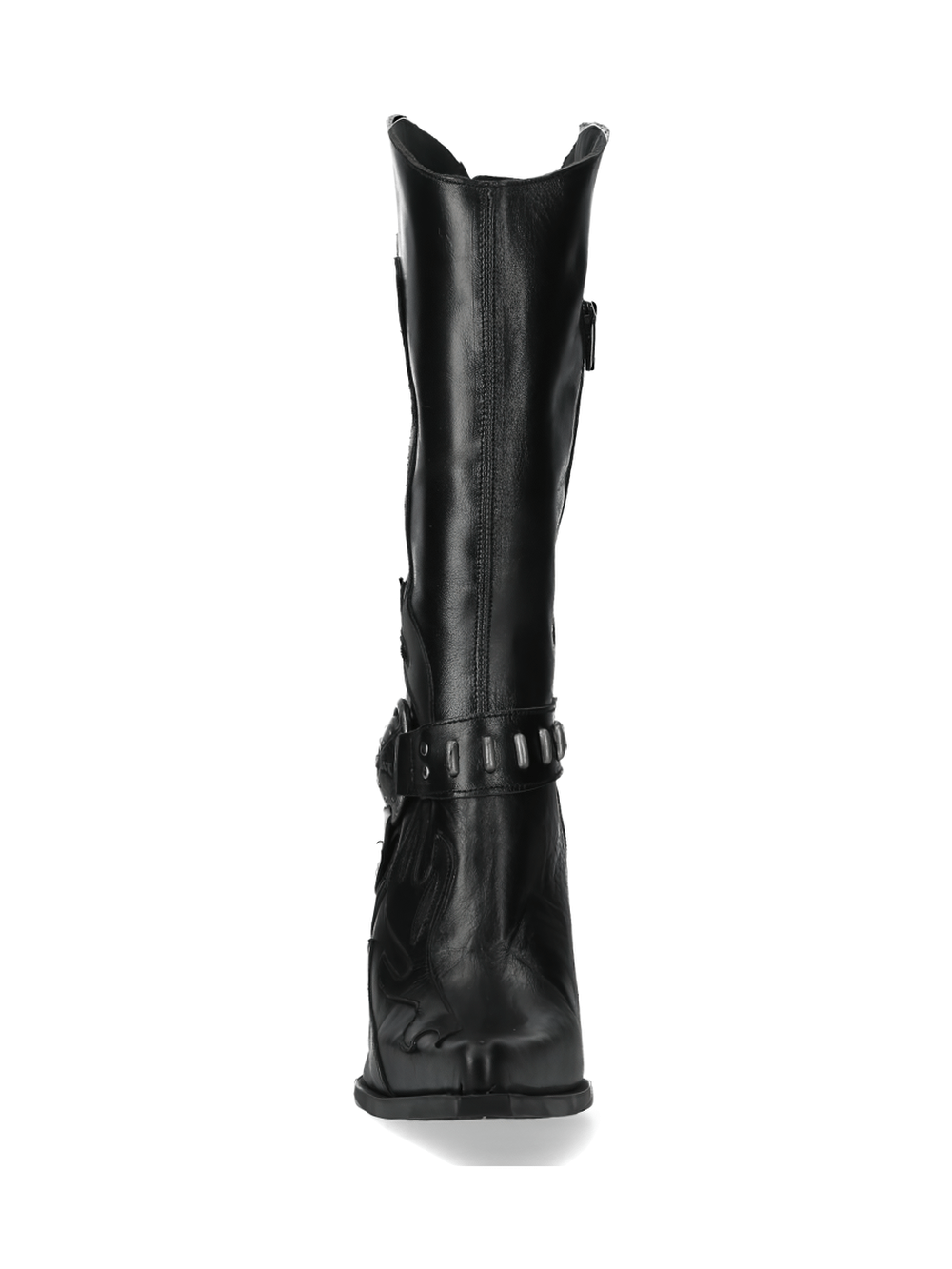 NEW ROCK Black Western Heeled Boots with Buckle Detail