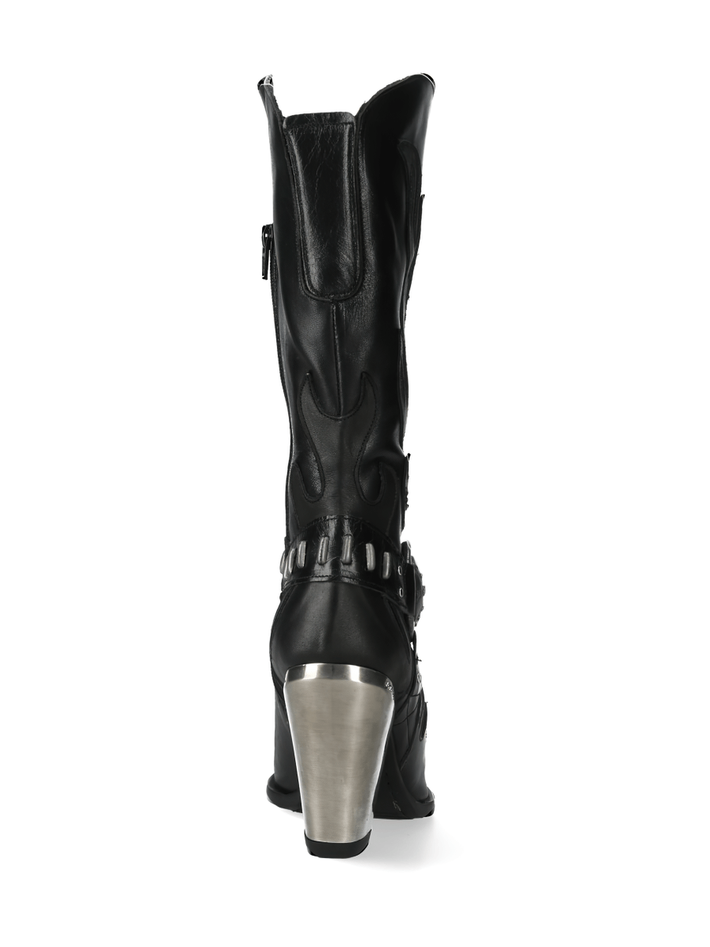 NEW ROCK Black Western Heeled Boots with Buckle Detail
