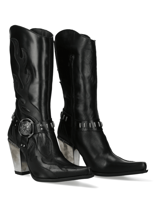 Botas estilo western negras con tacón y detalle de hebilla de NEW ROCK