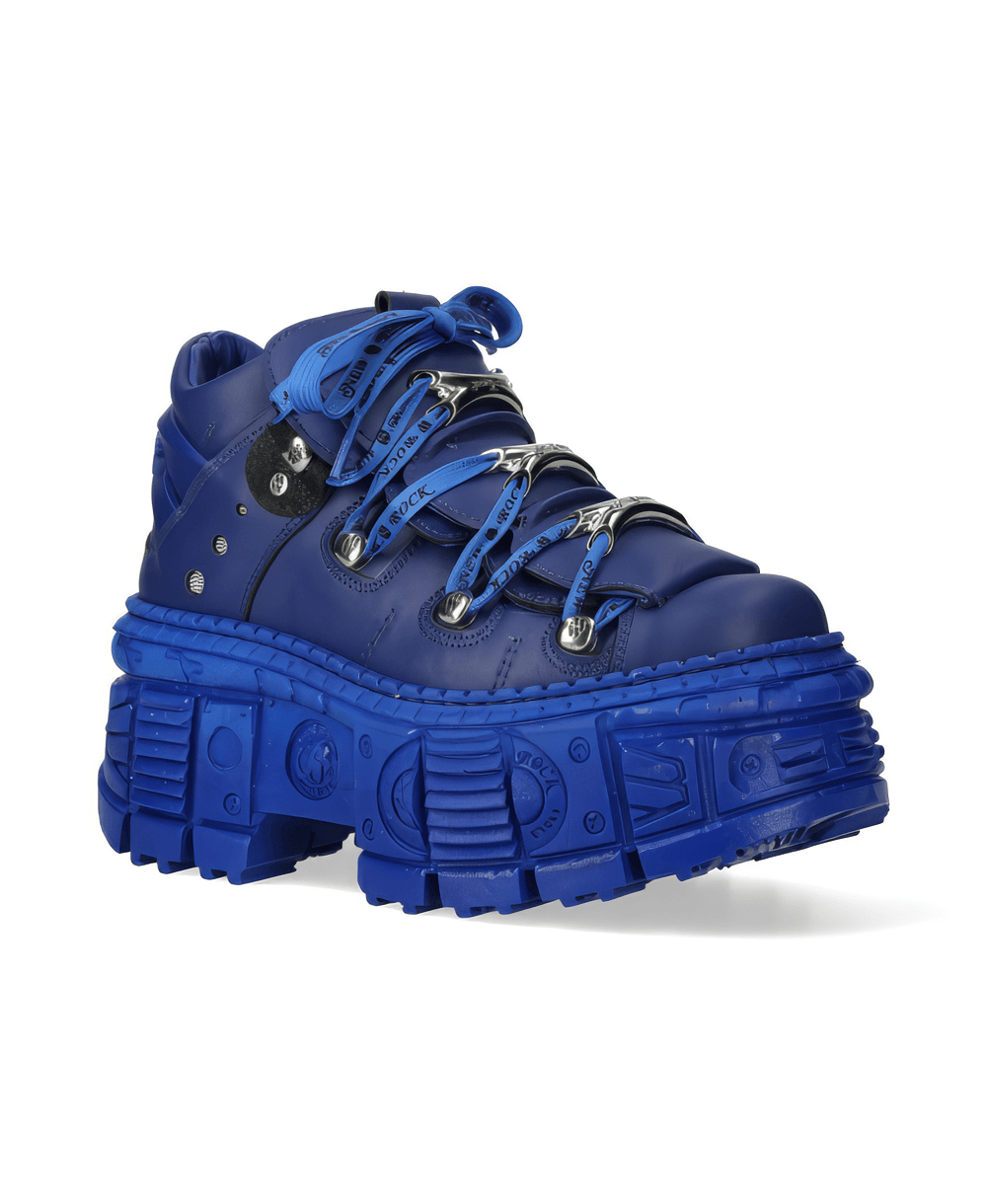 Men's blue heavy rock ankle boots with bold design, crafted in genuine leather for style and durability.