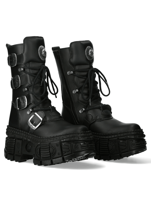NEW ROCK Men's Bold Black Ankle Boots with Buckle Details