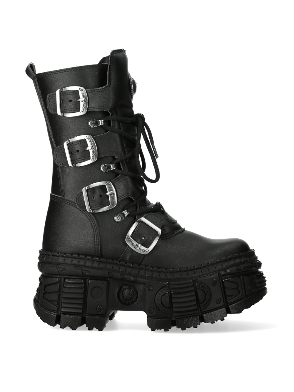 NEW ROCK Bold Black Ankle Boots with Buckle Details