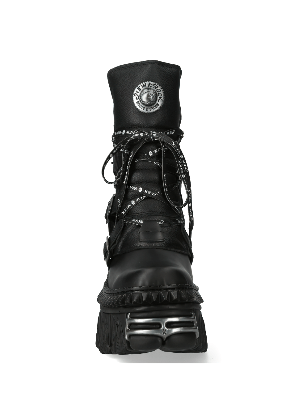 NEW ROCK Bold Black Gothic Punk Lace-Up Ankle Boots with Metallic Details and Original Design