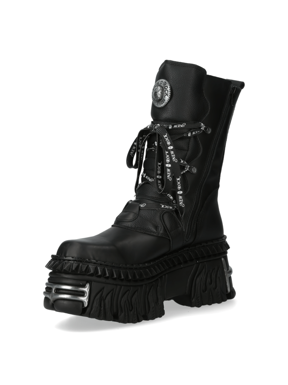 NEW ROCK bold black gothic punk lace-up boots with chunky platform and unique design.