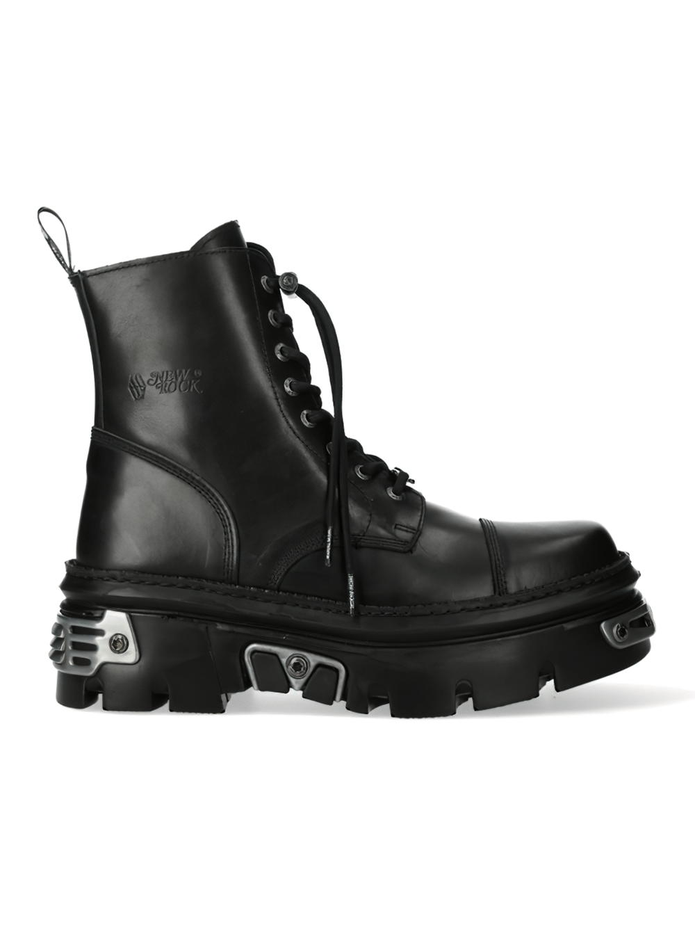 NEW ROCK Bold Black Military Leather Ankle Boots