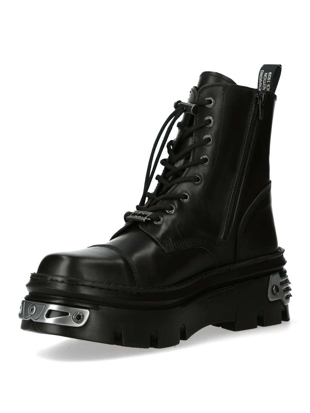 NEW ROCK Bold Black Military Leather Ankle Boots
