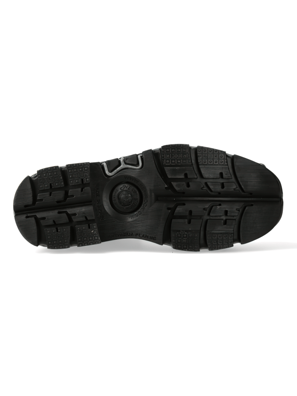 Bottom view of US SALE NEW ROCK Bold Black Military Leather Ankle Boots with rugged sole for superior grip and durability