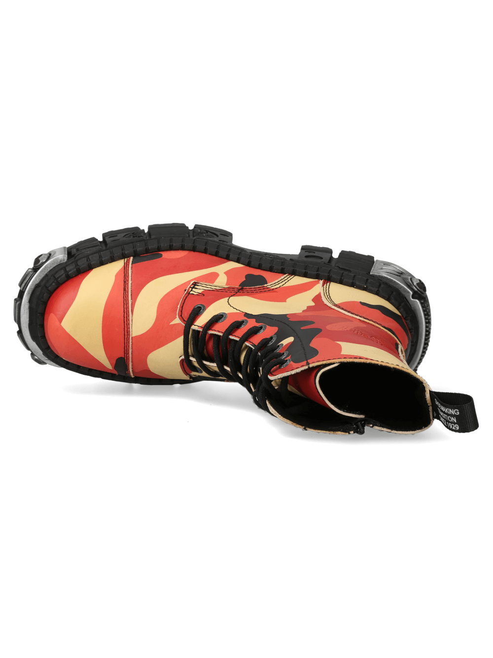 NEW ROCK Red Camo Gothic Ankle Boots with rugged sole, lace-up and zipper closures, edgy punk design.