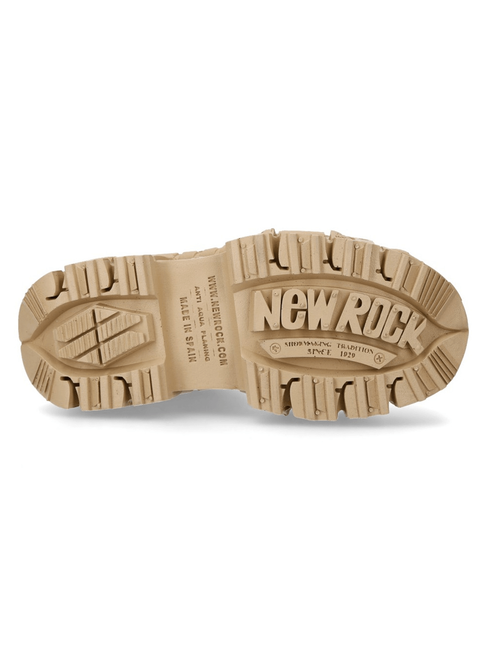 Underneath view of NEW ROCK camo ankle boots featuring a durable PU-Ultra sole with impressive traction.