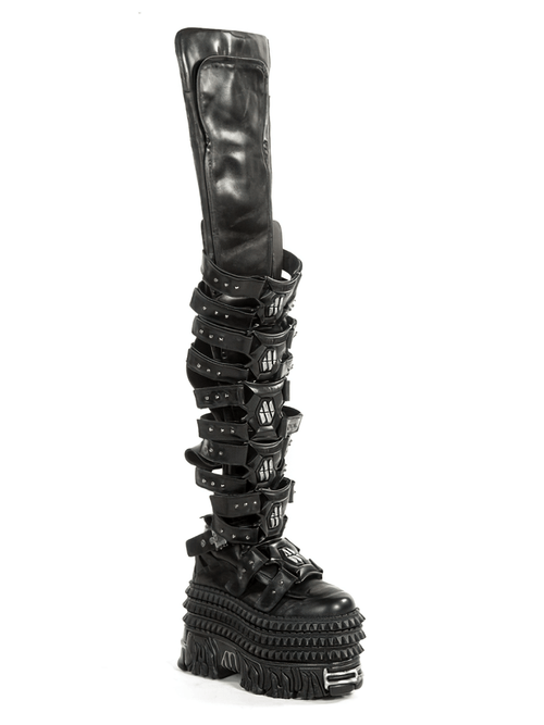 Bottes hautes gothiques audacieuses pour femmes NEW ROCK avec sangles Velcro