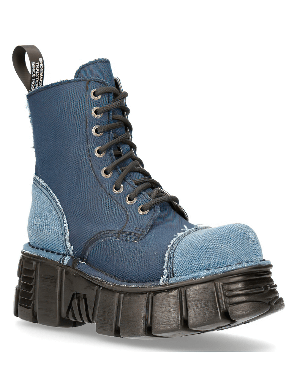 NEW ROCK Bold Gothic Platform Denim Boots with edgy punk and urban military design.