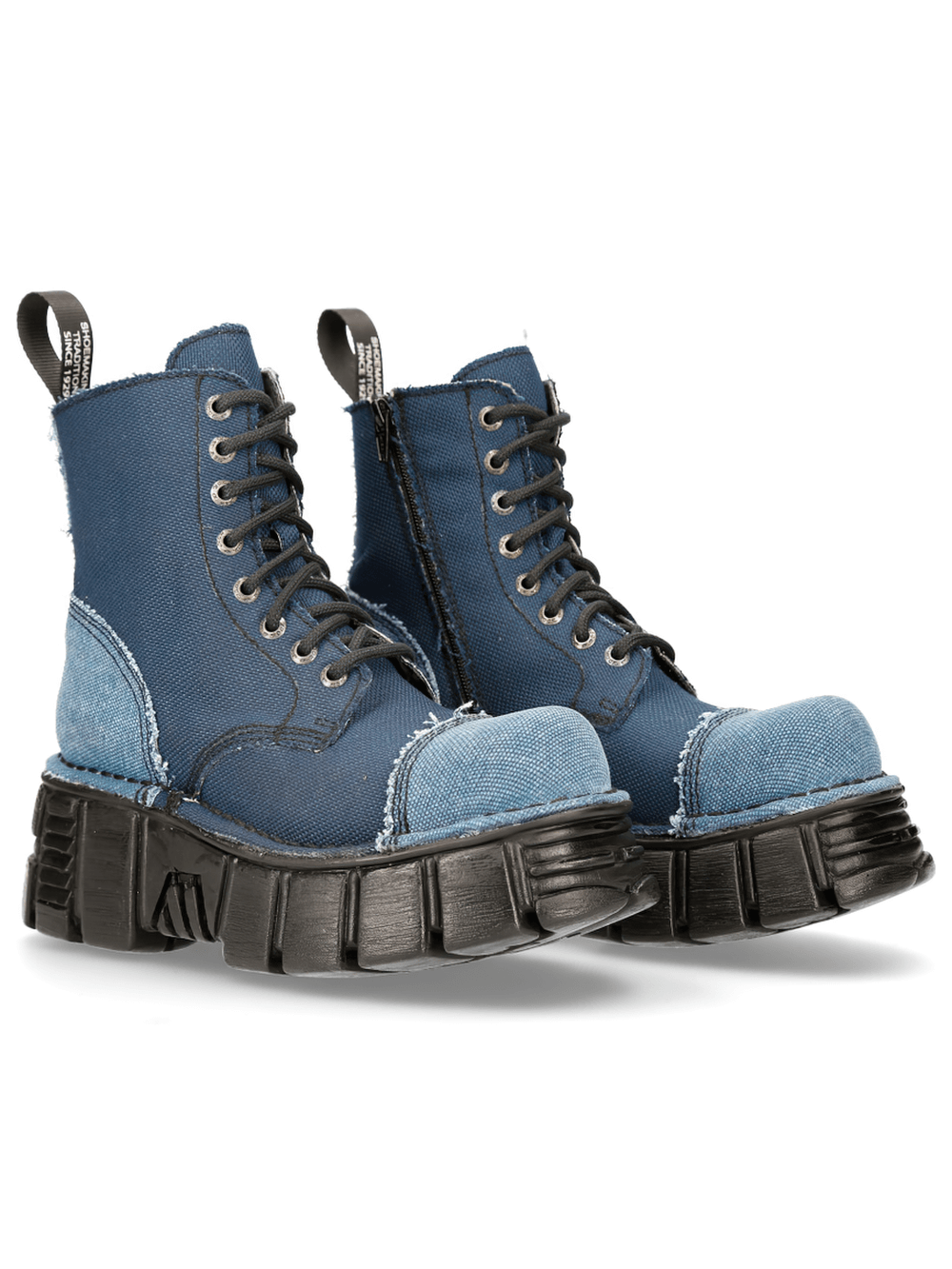 NEW ROCK Gothic Platform Denim Boots with edgy punk style and bold blue denim design.