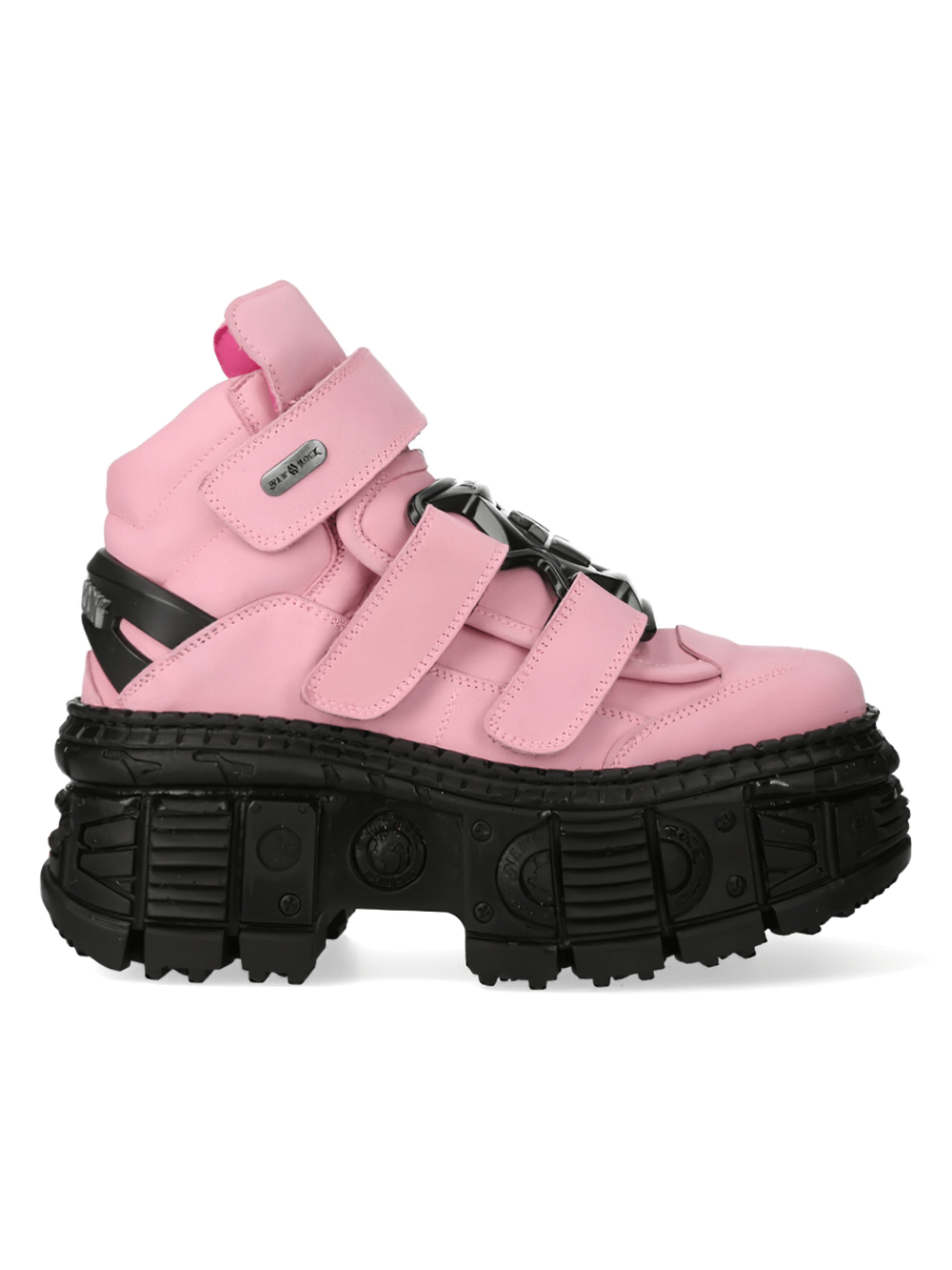 NEW ROCK Bold Pink Heavy Ankle Boots with Velcro Straps for a stylish rocker look.
