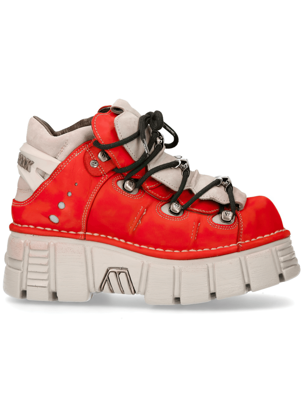 NEW ROCK Bold Red Platform Sneakers with punk rock vibes, featuring chunky design and rugged sole.