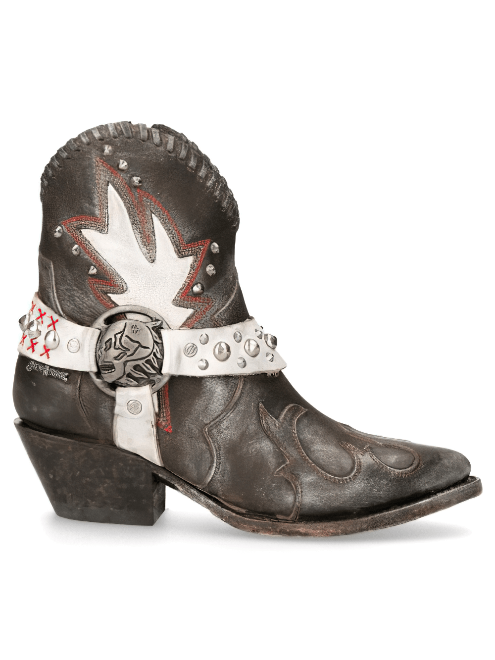 NEW ROCK – Braune Biker-Stiefeletten mit Riemchen und Nieten