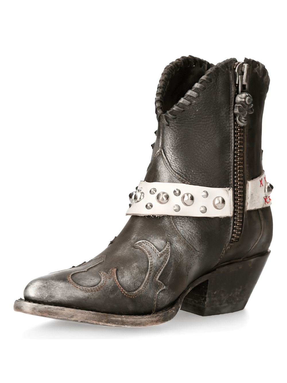 NEW ROCK Bold Studded Brown Biker Ankle Boots with Straps