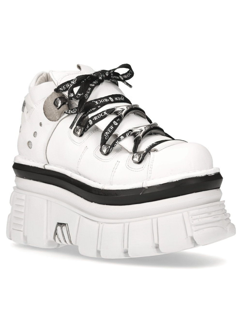 NEW ROCK bold white Gothic lace-up platform boots with punk rock style and thick sole for standout fashion.