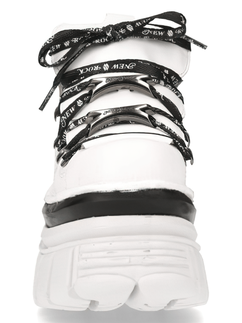 Bold white lace-up gothic ankle boots showcasing punk style with unique PU-Ultra sole designed for standout looks.