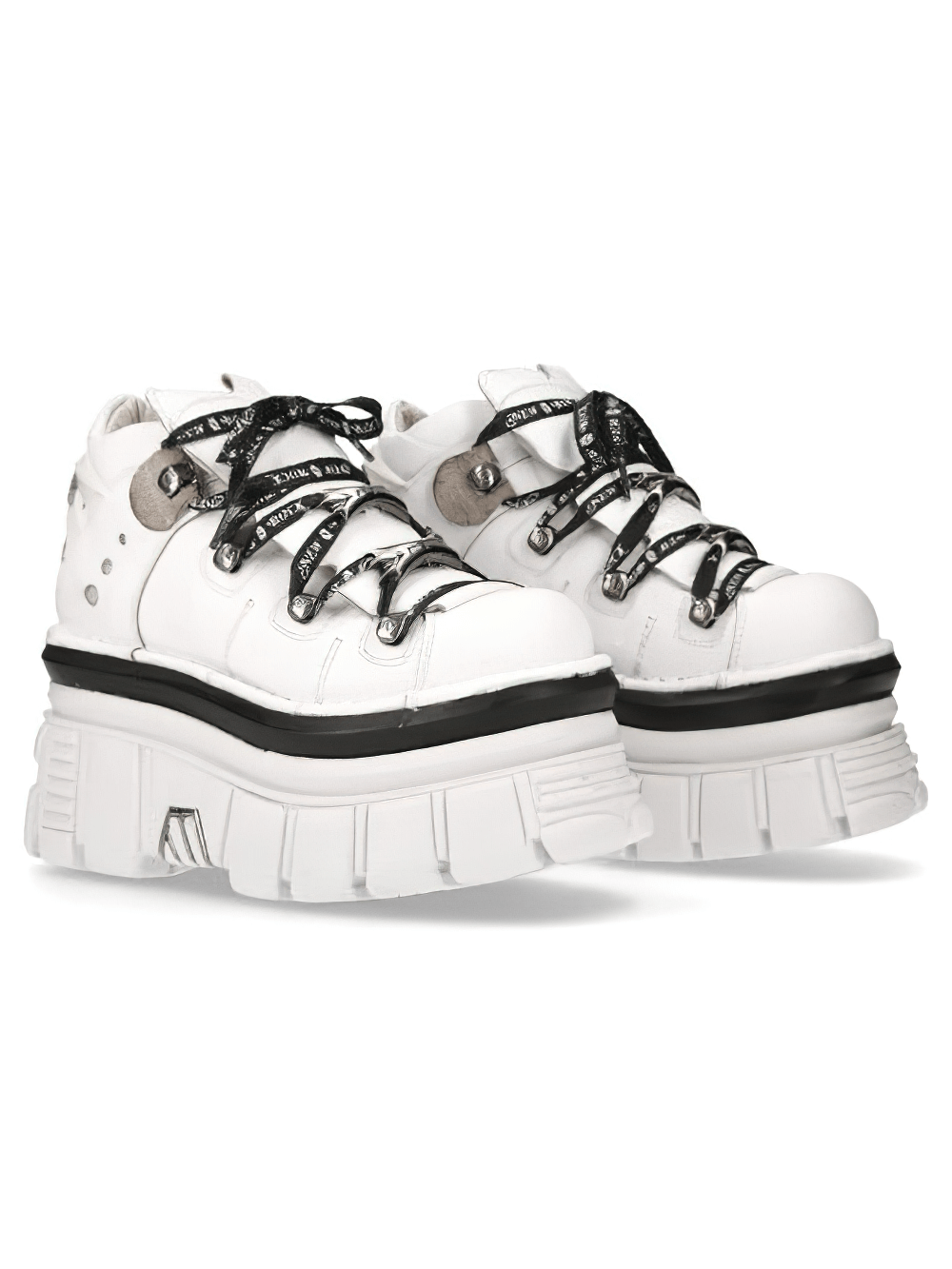 NEW ROCK Bold White Gothic Lace-Up Platform Boots featuring punk style and sturdy PU-Ultra sole.