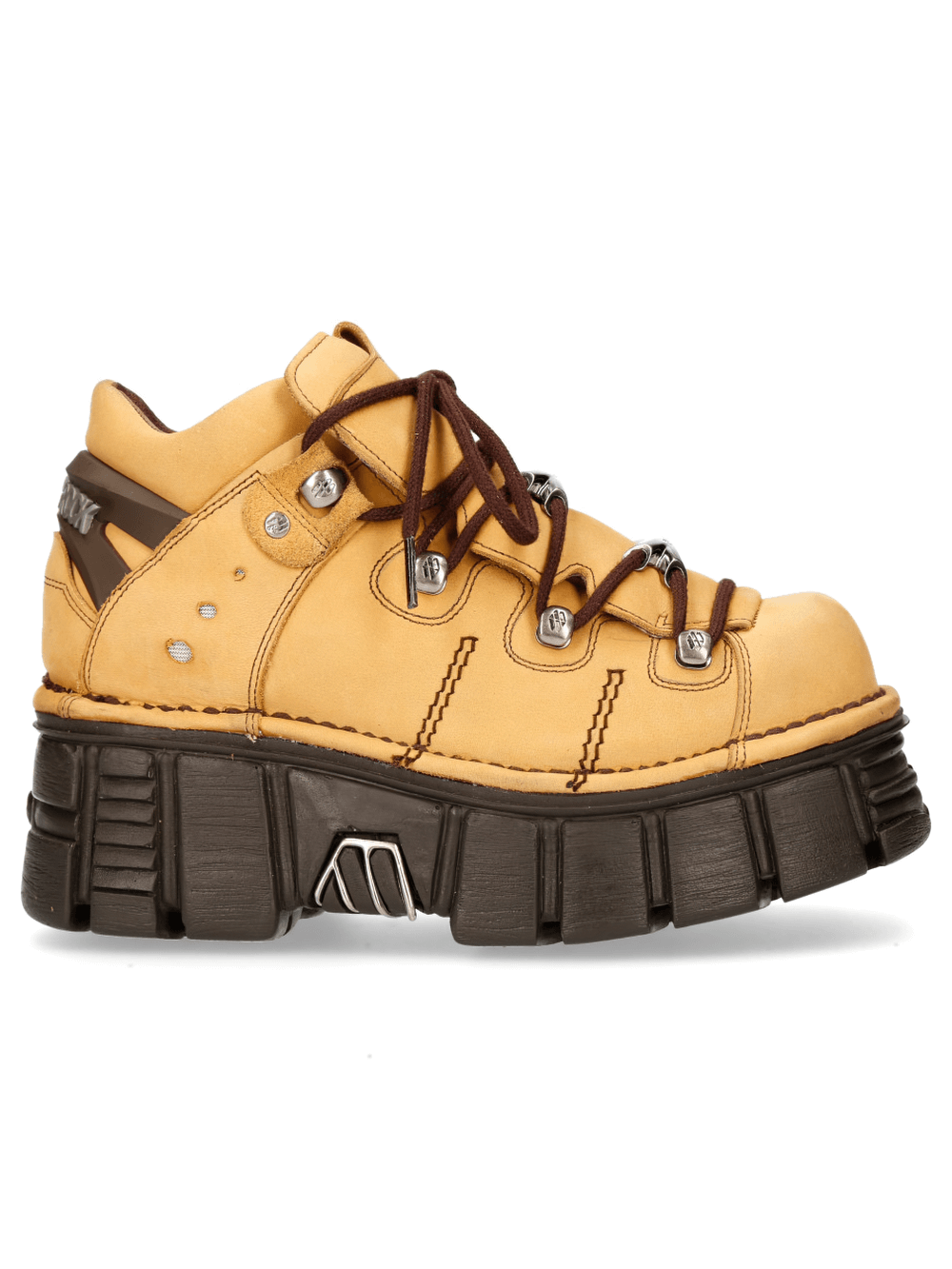 NEW ROCK Bold Yellow Gothic Platform Lace-Up Boots, stylish mustard yellow punk rock design with durable sole.