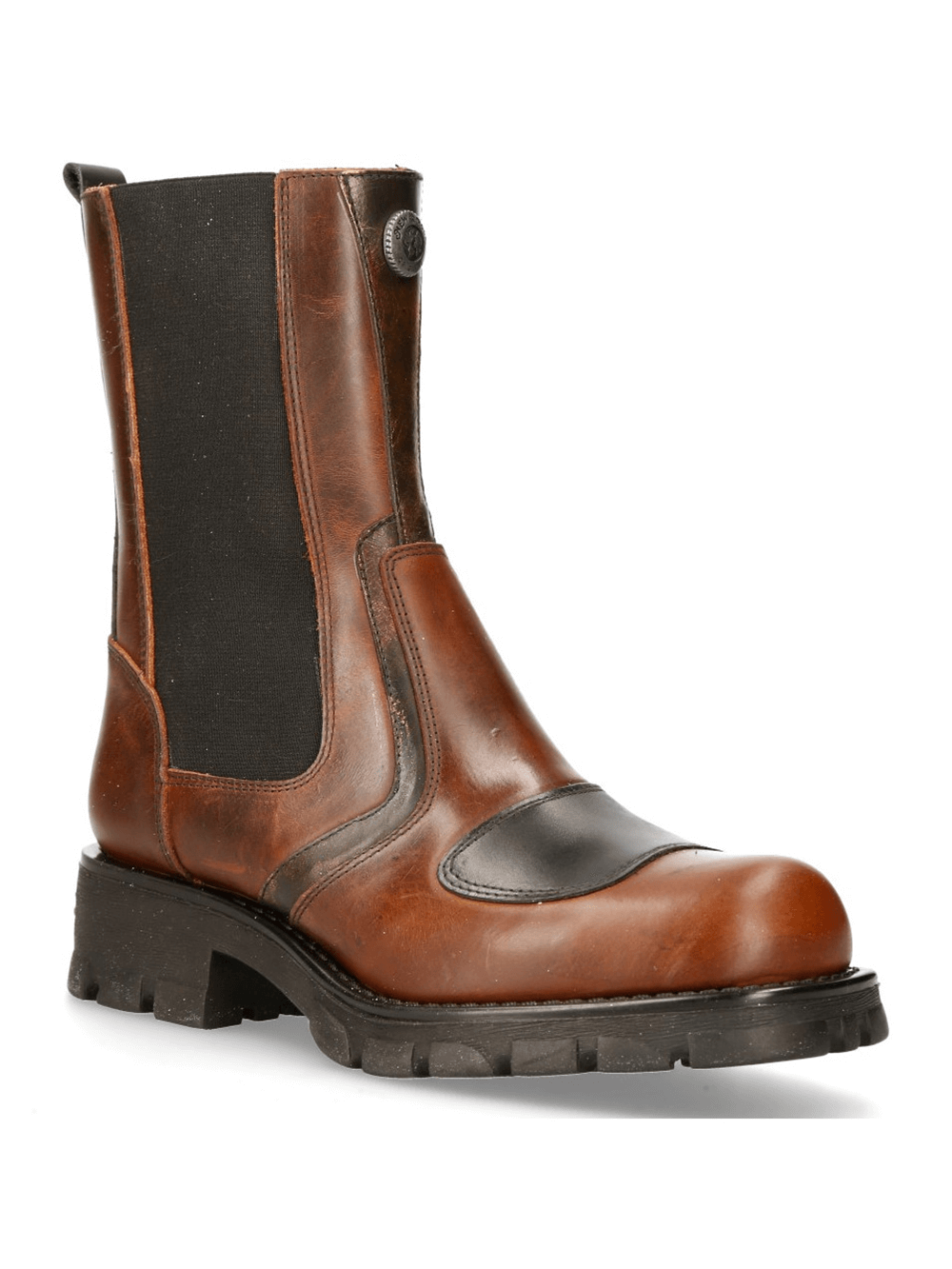 NEW ROCK stylish brown and black biker boots with zipper and elastic for rock and ride enthusiasts.