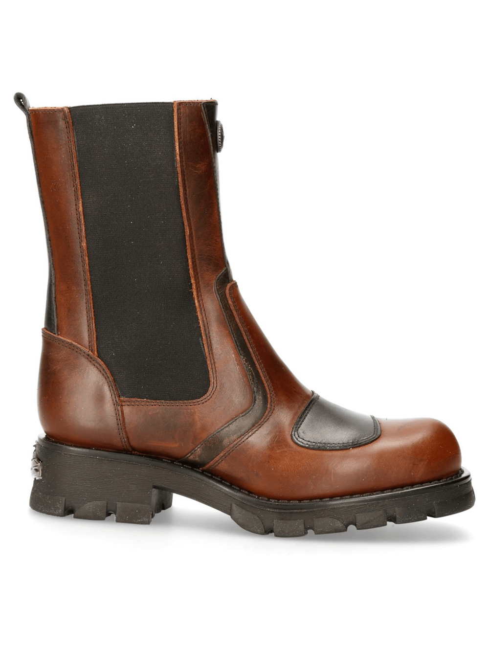 NEW ROCK stylish brown and black biker boots with zipper and elastic, perfect for rock and ride enthusiasts.